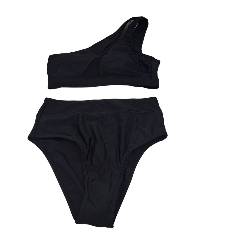 CUPSHE Black Mesh High Waist Bikini Swimsuit Tank Top 2 Pieces BathingSuit XS